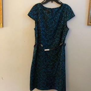 Teal dress with black lace accented belt